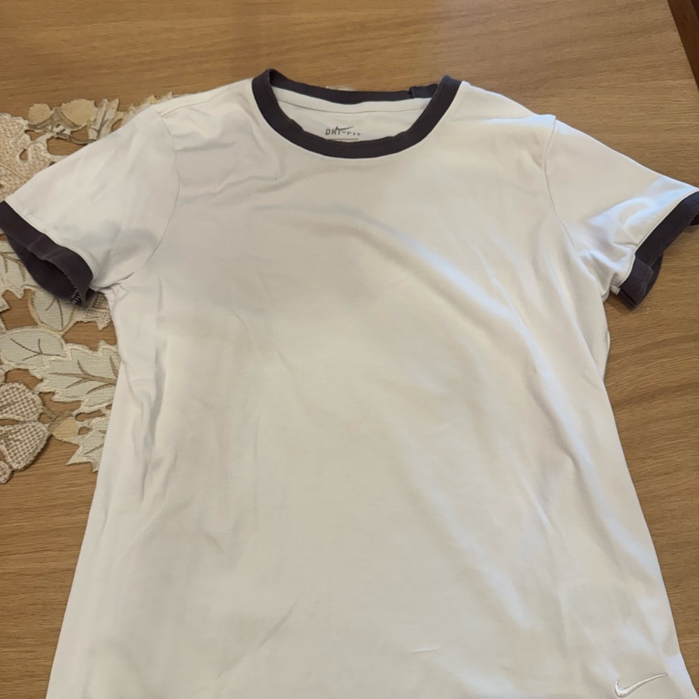 Nike White and Black Dri-FIT Ringer Tee